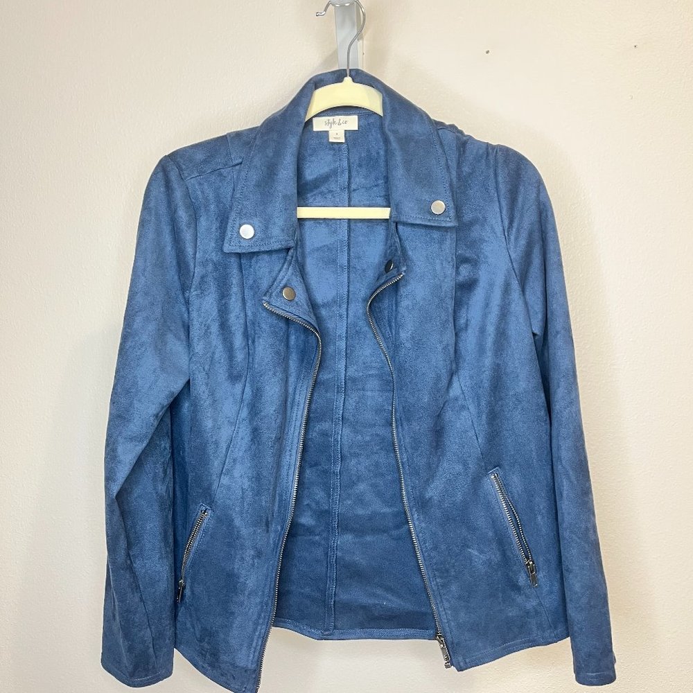 Style & Co - Faux-Suede Moto Jacket - Small - Blue